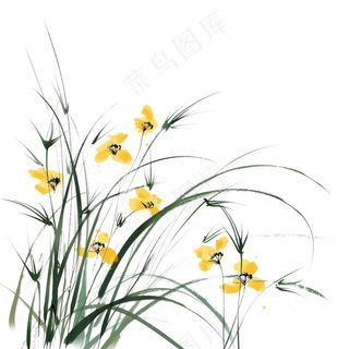 兰花水墨画中国风彩绘插画免抠