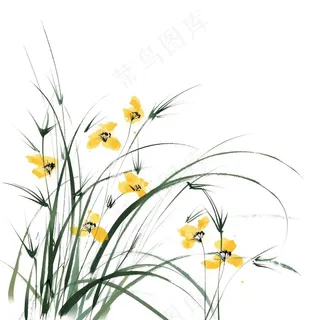兰花水墨画中国风彩绘插画免抠