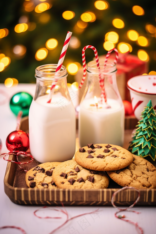 圣诞节日牛奶饼干装饰摄影图