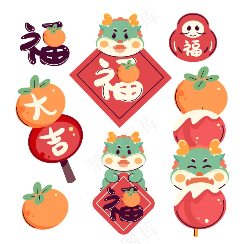 龙年国潮贴纸34psd 源文件 设计 免扣素材psd模版下载