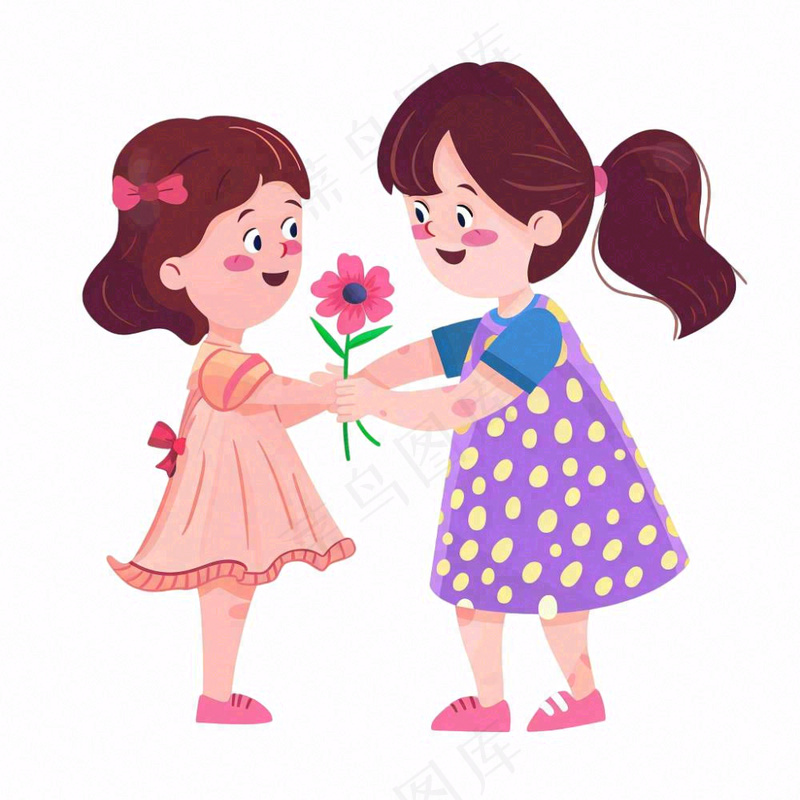 母亲节送花孩子给妈妈送花亲情人物卡通插画免抠