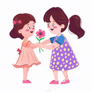 母亲节送花孩子给妈妈送花亲情人物卡通插画免抠