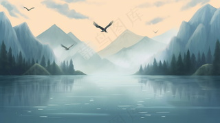 中国山水水墨画插画背景