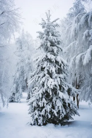 冬天白雪覆盖的山林雾凇摄影图