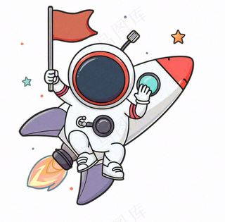 宇航员火箭太空卡通插画免抠