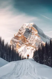 冬季雪季高山攀爬滑雪极限运动摄影图 