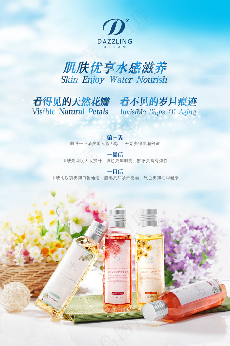 肌肤 化妆品海报 鲜花 蓝天