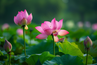 夏日荷花荷叶摄影图