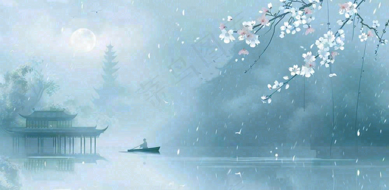 雨水春分背景清明清明节清明节唯美古风意境山水风景插画海报背景