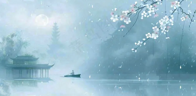 雨水春分背景清明清明节清明节唯美古风意境山水风景插画海报背景