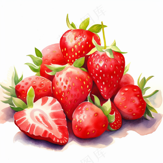 草莓水果水彩插画素材