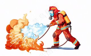 消防员灭火救火火焰劳动人物卡通插画免抠