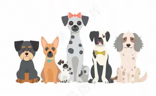 小狗宠物狗做成一排卡通插画免抠