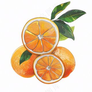 橘子橙子水果水彩画免抠