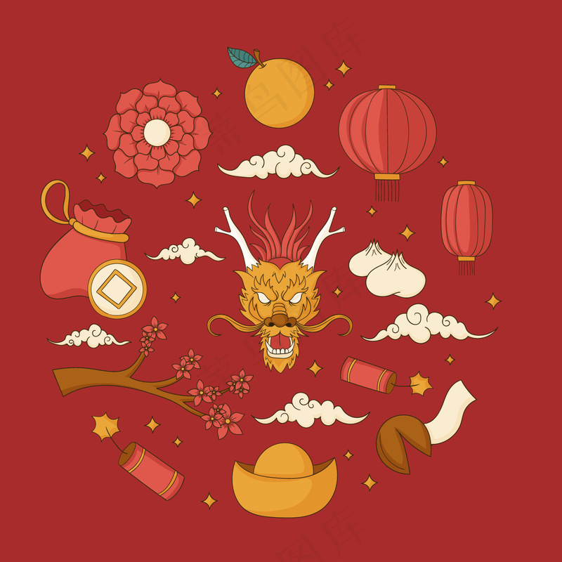 龙年新年春节元素插画 (5)
