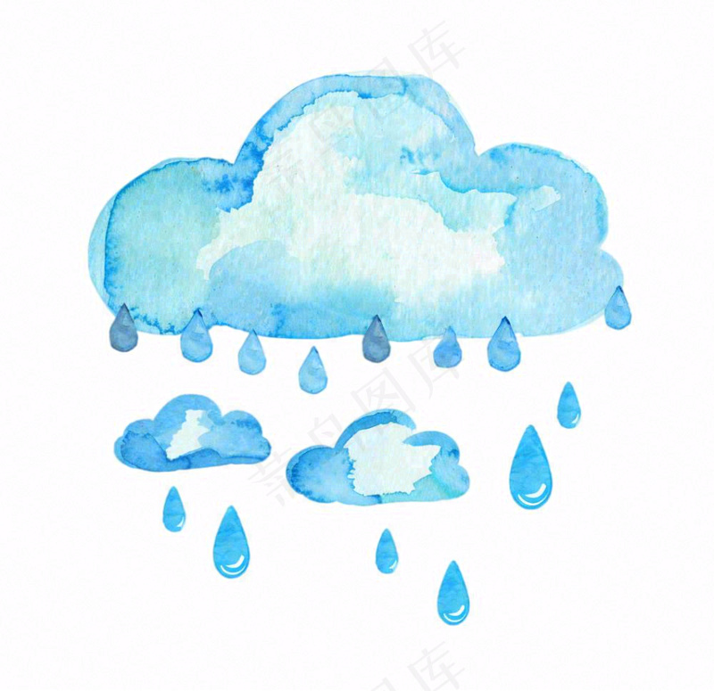 乌云下雨天气水彩卡通插画免抠(1056x1024)