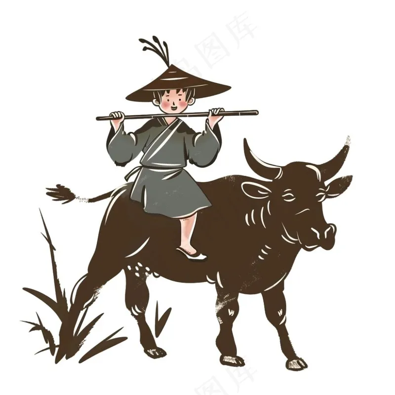 牧童人清明春分插画免抠(1024x1024)