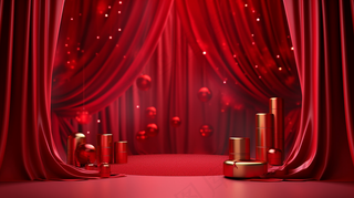 中国风红色婚庆节日年会舞台产品展示台创意图3D建模摄影图