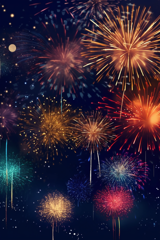 烟花五颜六色的烟花庆典新年节日暮色的天空背景摄影图