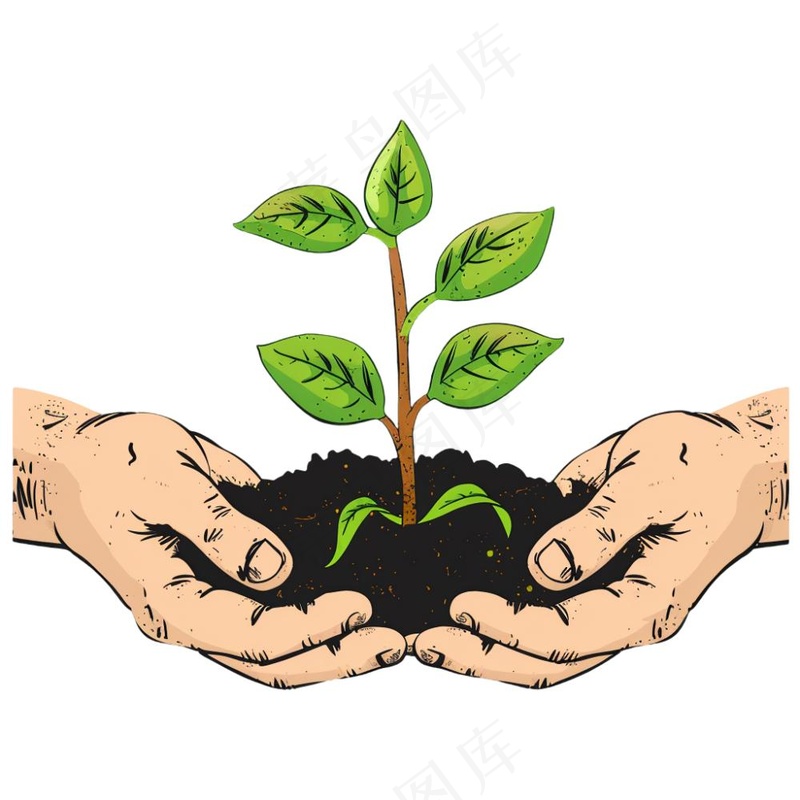 手捧树苗保护环境植树节卡通插画免抠