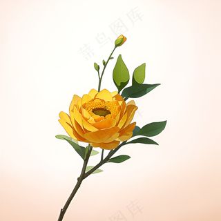 白色黄色手绘新中式风格花植物73