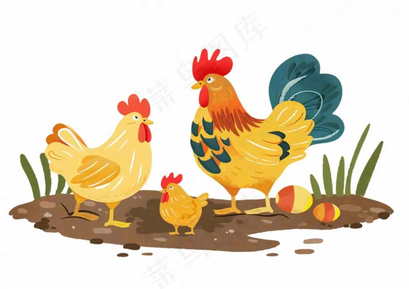 大公鸡小鸡鸡蛋卡通插画免抠(1312x928)