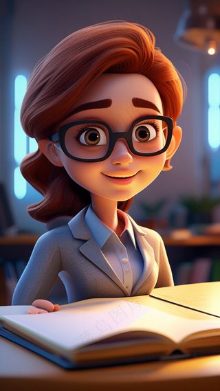 3D卡通人物办公室文员女性微笑2