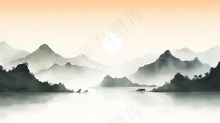 中国山水水墨画插画背景