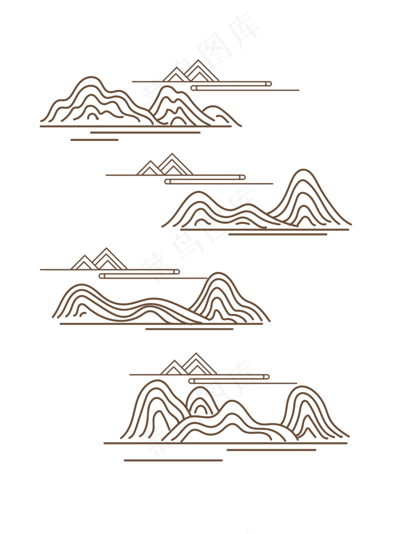 山水波浪祥云中式国风线条61免扣素材