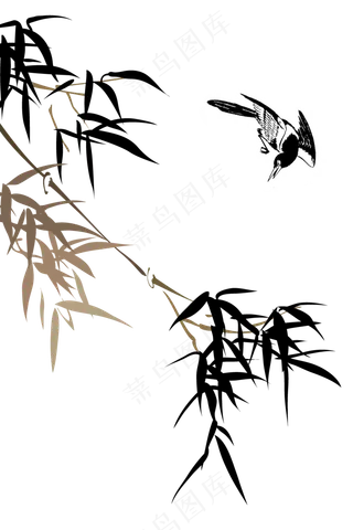 中国风水墨竹子图片古风竹叶竹林水彩手绘插画PNG免扣设计