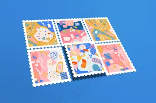 蓝色背景邮票样机17