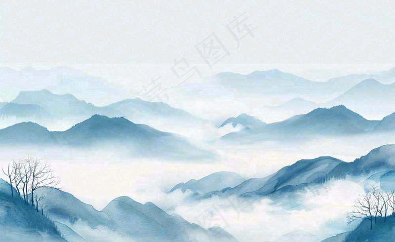 中国风水墨山水画青山山峦叠嶂云雾清明端午寒露古风插画背景(1408x864)