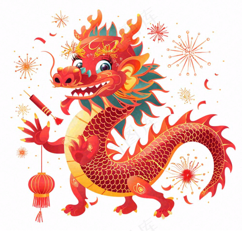 中国龙龙年红色卡通插画免抠(1072x1024)