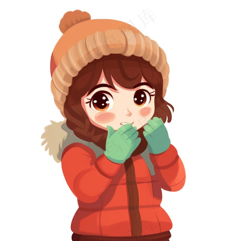 冬天穿棉袄女孩可爱卡通插画免抠