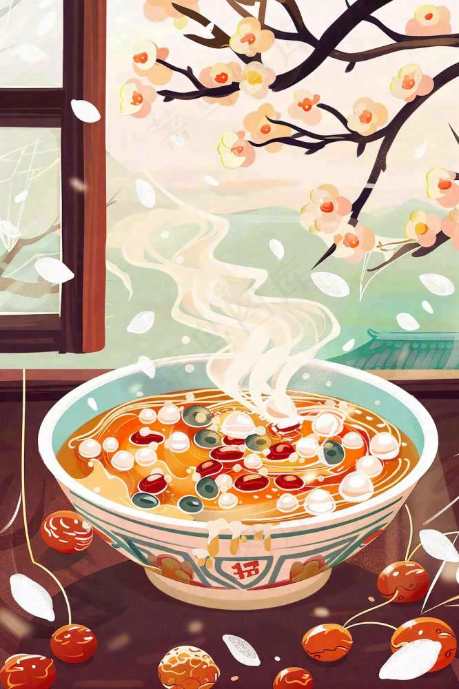 腊八粥春节习俗腊八节卡通插画背景(896x1344)