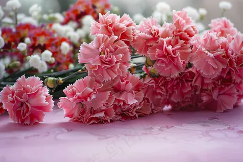 康乃馨鲜花花束摄影图
