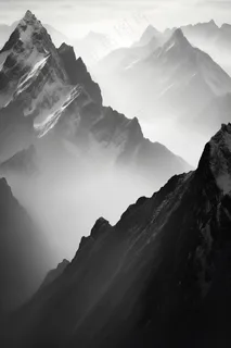 山川山峰层峦叠嶂黑白摄影图