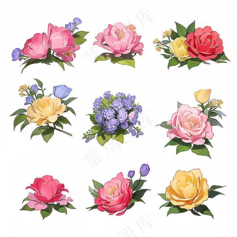 红色黄色粉色玫瑰花免抠素材91