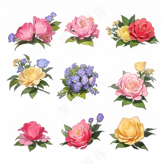 红色黄色粉色玫瑰花免抠素材91