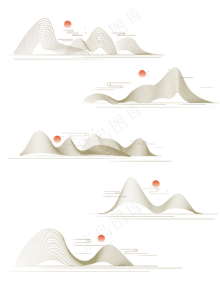 山水波浪祥云中式国风线条45免扣素材