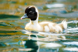 湖水里嬉戏的小鸭子春天摄影图