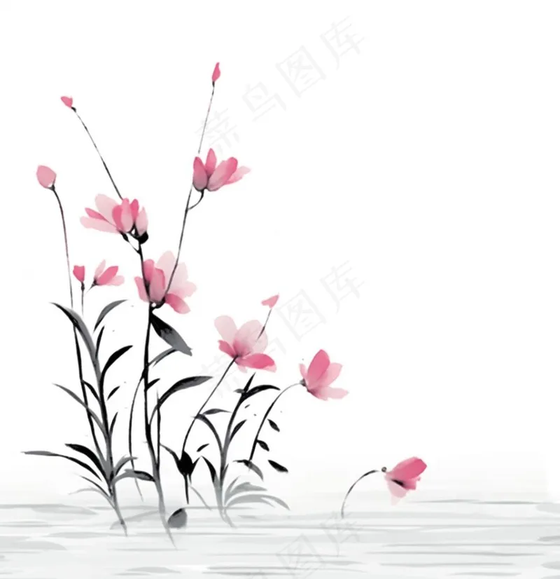 彩色手绘水墨风中国风兰花植物插画免抠(1024x1056)