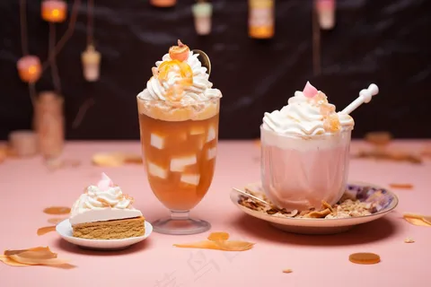 奶油奶茶饮料下午茶美食甜点摄影图