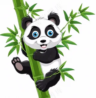 大熊猫挂在竹子上国宝动物卡通插画免抠
