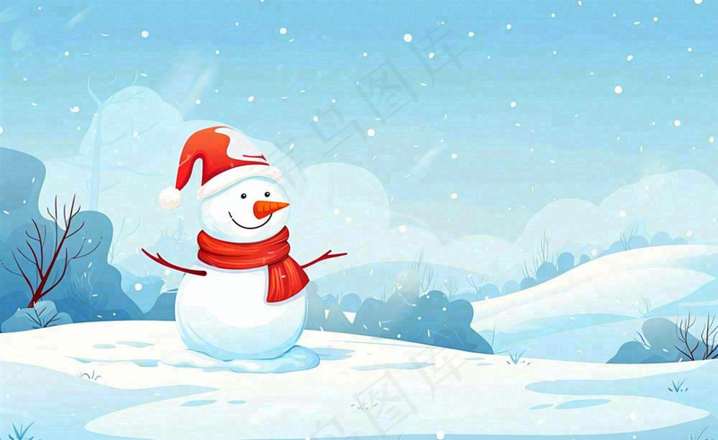 唯美卡通冬天冬季雪地雪人立冬冬至小雪大雪插画背景(1408x864)