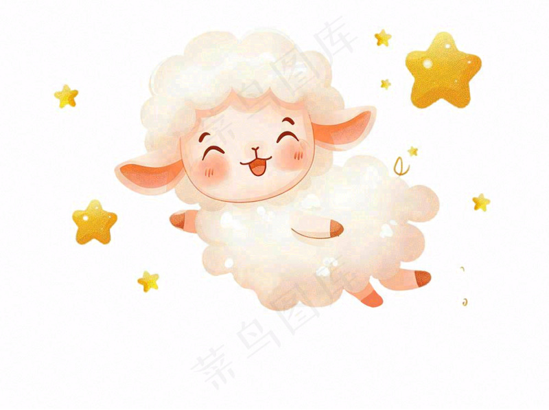 小绵羊夜晚数星星动物卡通插画免抠(1264x944)
