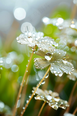春天梅雨季的植物雨水露珠摄影图