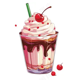 奶油冰淇淋饮料草莓味卡通插画免抠
