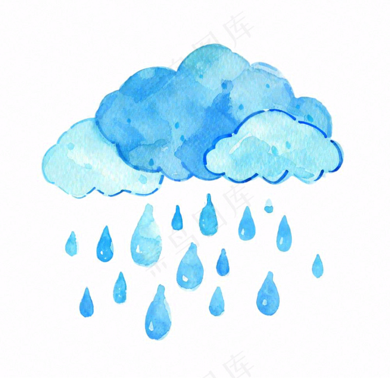 乌云下雨天气水彩卡通插画免抠(1056x1024)