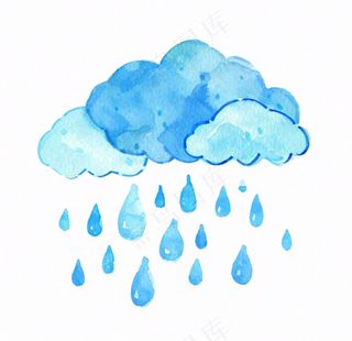 乌云下雨天气水彩卡通插画免抠